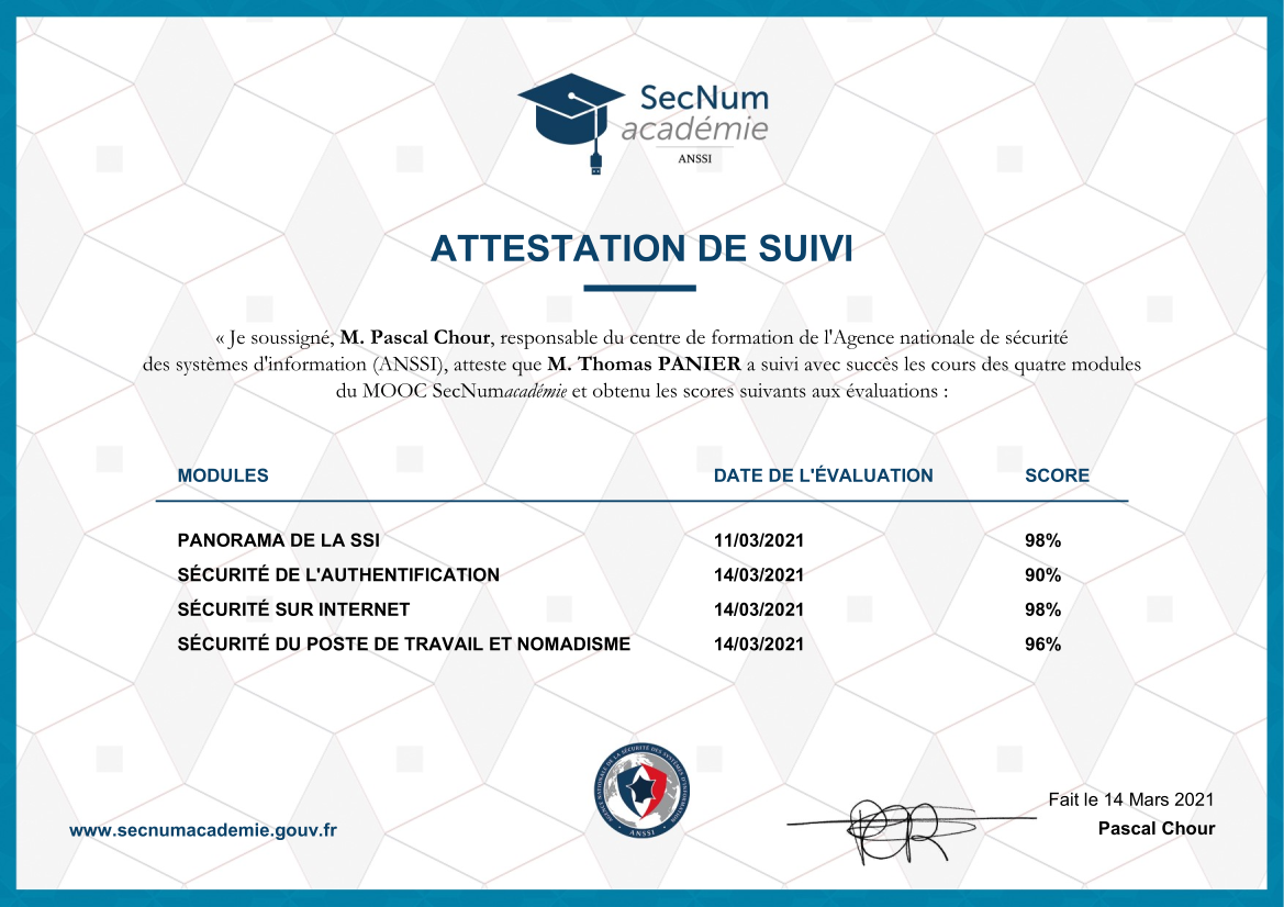 attestation suivi sécurité